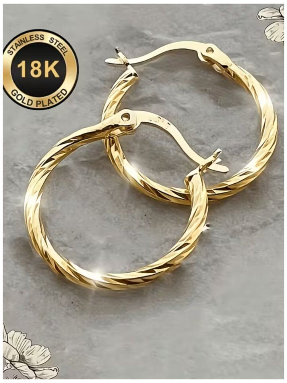 NWT 18K Golden Huggie Hoop Earrings Twisted Modern Chic Lightweight Hoops